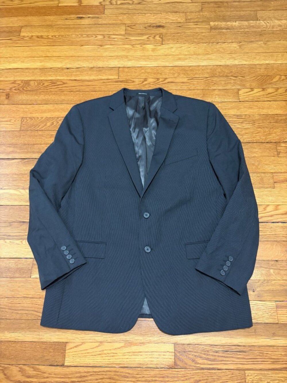 Egara Mens Blazer Jacket Sz 46R Slim Fit 2 Button Sport Coat Black Gray Striped
